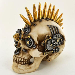 Skull with Bullet Mohawk Figure Halloween Gothic Ornament Sculpture Horror-OsirisTradingUK