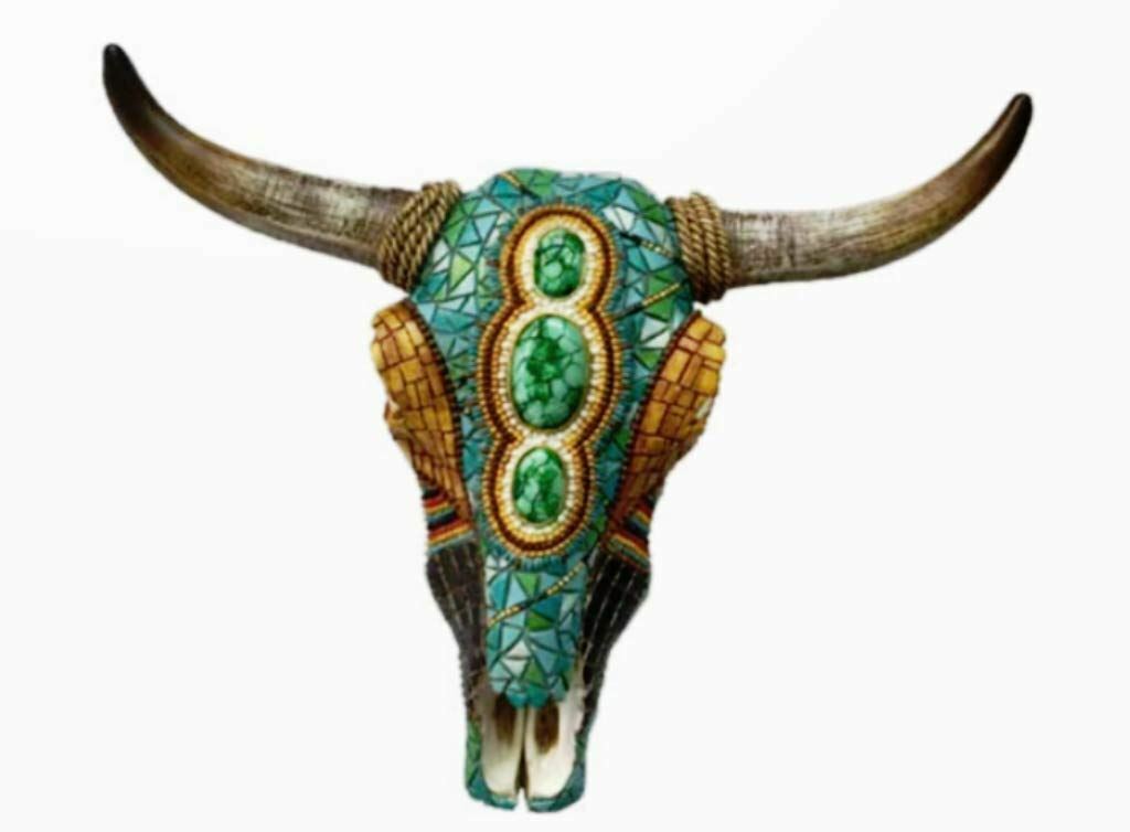 Mosaic Effect Bison Skull Wall Plaque Ornament Home Decoration Sculpture Art-OsirisTradingUK