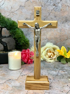 Olive Wood Crucifix Resin Corpus Christi Jesus Christ Cross Religious Ornament-OsirisTradingUK