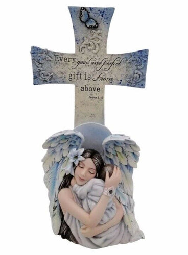 Guardian Angel and Baby Praying Sculpture Peaceful Cross Jessica Galbreth Statue-OsirisTradingUK