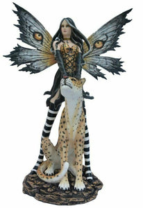 Large Fairy and Leopard Companion Sculpture Statue Mythical Creatures Figure