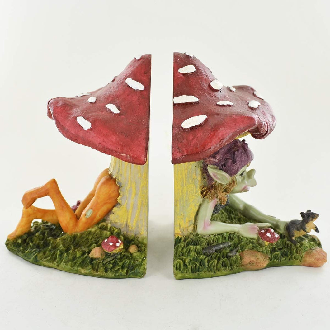 Pixie Mushroom Bookends Fantasy Sculptures Fairy Elves Study Office Decor-OsirisTradingUK