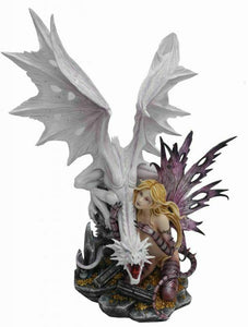 Large Fairy and Dragon Companion Sculpture Statue Mythical Creatures Figure Gift
