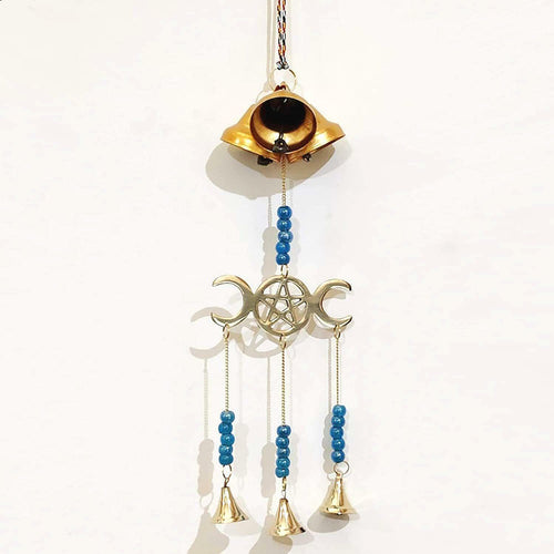 Triple Moon Goddess Brass Windchime Pagan Garden Ornament Wiccan Celtic Gift-OsirisTradingUK