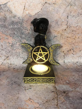 Load image into Gallery viewer, Witches Familiar Sculpture Triple Moon Goddess Cat Candle Holder Witch-OsirisTradingUK
