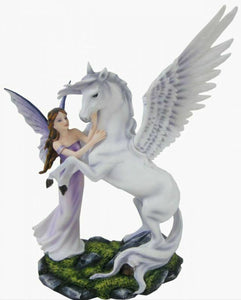 Large Fairy and Pegasus Companion Sculpture Statue Mythical Creatures Figure