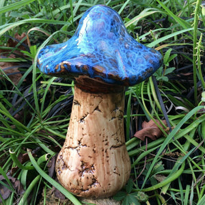 Ceramic Garden Mushroom Big Blue Outdoor Decor Small Novelty Sculpture H20cm