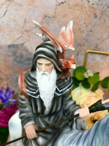 Wizard Riding Unicorn and Dragon Companion Sculpture Statue Mythical Creatures-OsirisTradingUK