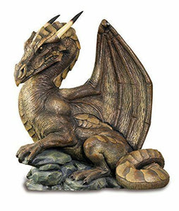 Horned Dragon Resting on the Rocks Fantasy Art Figurine Statue Ornament