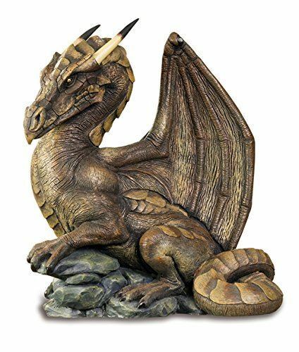 Horned Dragon Resting on the Rocks Fantasy Art Figurine Statue Ornament