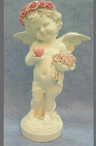 Guardian Angel Figurine Cherub Holding Heart  and Flowers Statue Ornament Gift