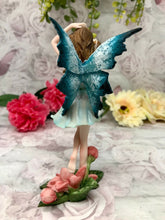 Load image into Gallery viewer, Flower Fairy with Blue Wings Figurine Fantasy Fairies Figure Mythical Sculpture
