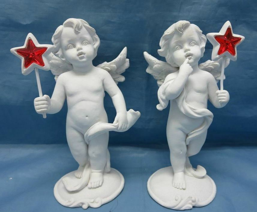 Pair of Guardian Angel Figurine Wishing Cherubs Statue Ornament Sculpture Gift