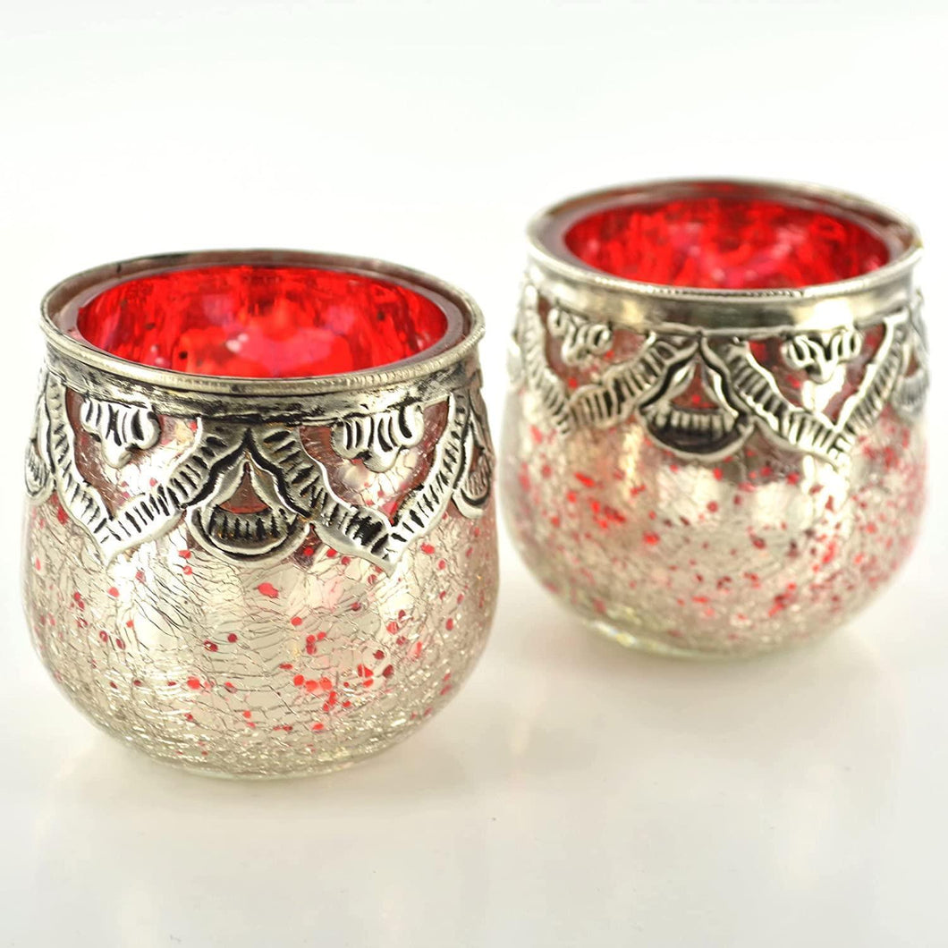 Hand Made Red Votive Set of 2 Home Decoration Candle Holders-OsirisTradingUK