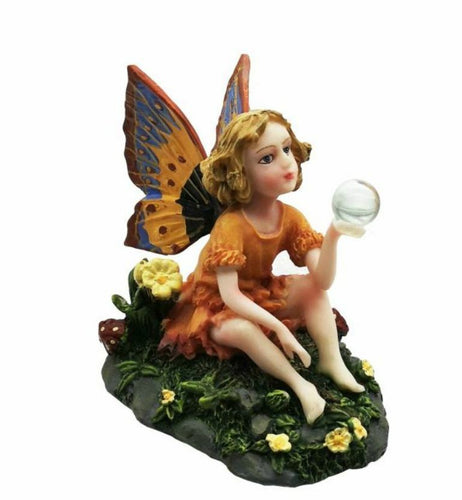 Small Fairy Child with Crystal Ball Figurine Fantasy Fairies Figure Sculpture-OsirisTradingUK