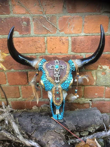 Native American Style Bison Skull Large Horns Ornament Wall Plaque Cow Bull-OsirisTradingUK