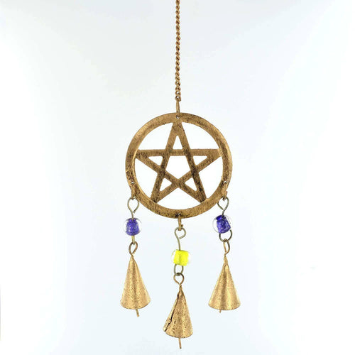 Pentagram Brass Windchime Pagan Garden Ornament Wiccan Celtic Decoration-OsirisTradingUK