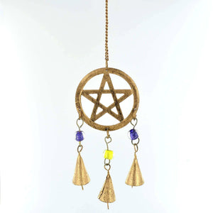 Pentagram Brass Windchime Pagan Garden Ornament Wiccan Celtic Decoration