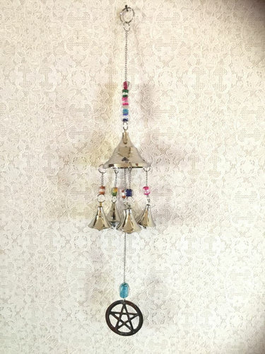 Pentagram Wind Chime with Bells Wiccan Pagan Decor Wall Hanging Pentacle-OsirisTradingUK
