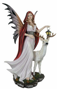 Large Midnight Fairy Standing with Stag Display Figurine Statue Ornament 34.5 cm
