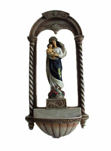 Large Holy Water Font Depicting Virgin Mary with Baby Jesus Religious Ornament
