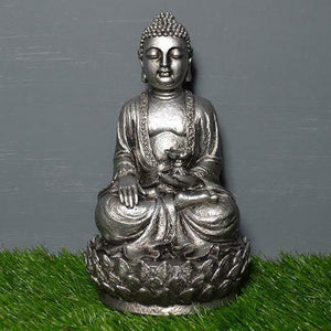 Buddha Statue Silver Effect Home Decor Spiritual Gift Buddhist Gift