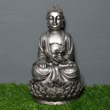 Buddha Statue Silver Effect Home Decor Spiritual Gift Buddhist Gift
