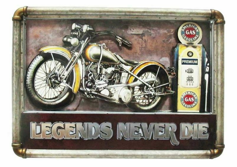 Vintage Metal 3D LED Logo Sign Garage Motorcycle Man Cave Wall Plaque