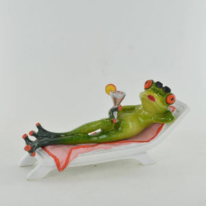 Comical Frogs Cocktail Deck Chair Small Resin Figurine Great For Home Gift