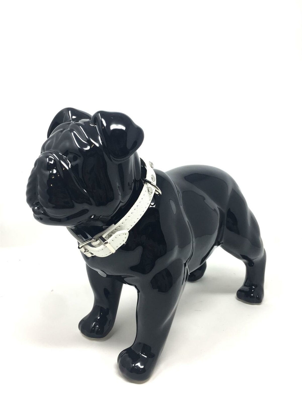 Black Bulldog with Collar Glossy Porcelain Sculpture Statue Dog Lovers-OsirisTradingUK