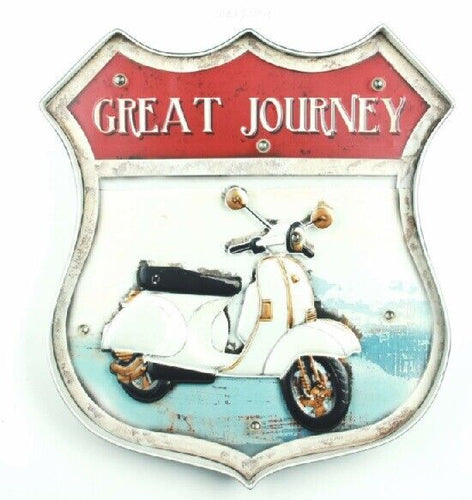 Vintage Metal 3D LED Logo Sign Great Journey Scooter Man Cave Wall Plaque-OsirisTradingUK