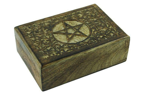 Wiccan Style Wooden Box with Pentagram Pagan Decor Secret Stash Tarot Occult-OsirisTradingUK