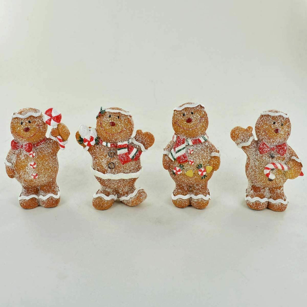 Four Christmas Gingerbread Family Ornaments Small Novelty Figures for Display
