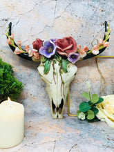 Load image into Gallery viewer, Floral Vintage Style Bison Skull Wall Plaque Cow Horns Animal Skulls Garden-OsirisTradingUK
