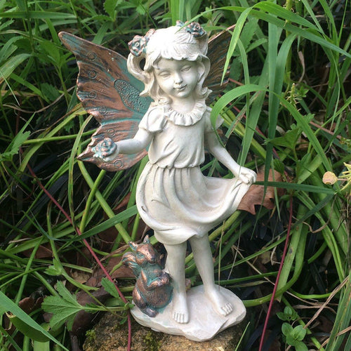 Forest Fairy with Squirrel Figurine Garden Ornament Statue Gift Lawn Decoration-OsirisTradingUK