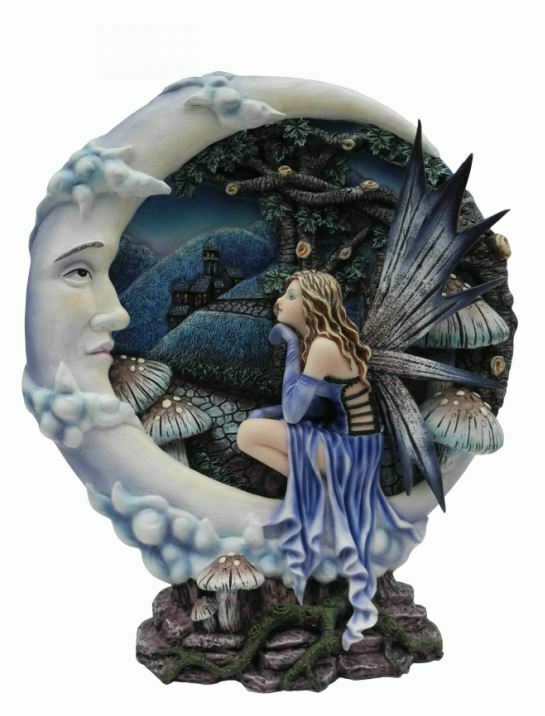 Fairy and Crescent Moon Diorama Sculpture Statue Mythical Creatures Figure Gift
