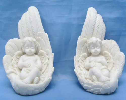 Pair of Guardian Angel Figurine Cherubs Resting in Feathers Ornament Sculpture-Collectables:Fantasy, Myth & Magic:Mythical Creatures:Angels-OsirisTradingUK