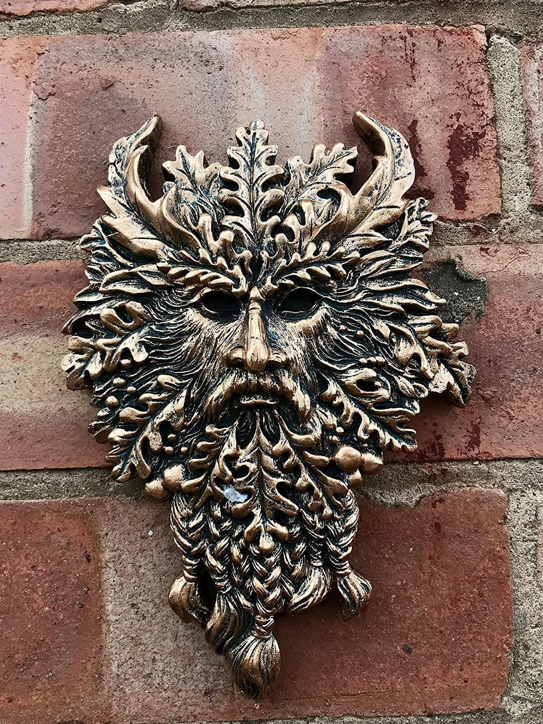 Green Man Wall Plaque Pagan Garden Ornament Gold Effect Wiccan Decoration Summer-OsirisTradingUK
