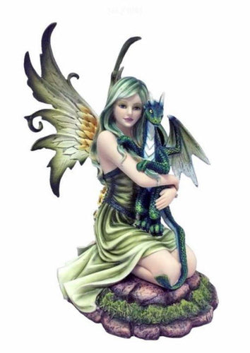 Forest Fairy with Dragon Companion Fantasy Figurine Mythical Sculpture Fairies-OsirisTradingUK