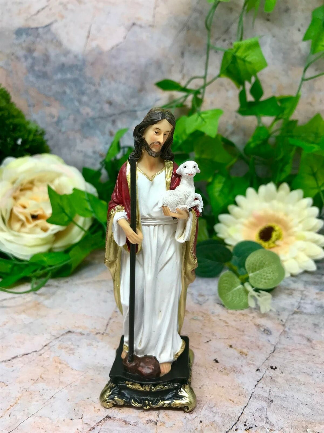 Good Shepherd Italian Florentine Resin Statue Religious Ornament 12.5 cm-OsirisTradingUK