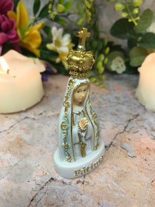 Blessed Virgin Mary Our Lady of Fatima White Statue Figurine Religious Sculpture