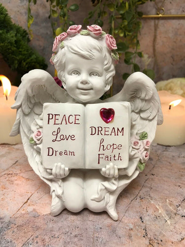 Guardian Angel Holding Book Figurine Cherub Statue Peace Love Dream Figurine-Collectables:Fantasy, Myth & Magic:Mythical Creatures:Angels-OsirisTradingUK