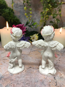 Pair of Guardian Angel Figurine Cherubs with Flowers Statue Ornament Sculpture-Collectables:Fantasy, Myth & Magic:Mythical Creatures:Angels-OsirisTradingUK