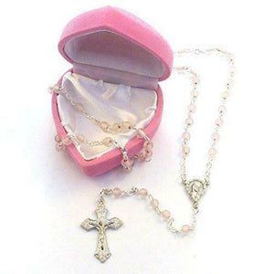 My 1st rosary Childs Girl Pink Glass Rosary Beads Communion Gift