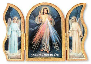 Triptych Divine Mercy Folding Plaque Jesus Religious Decor Home Church Chapel