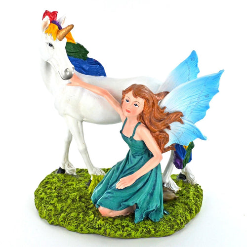 Fairy with Unicorn Companion Sculpture Mythical Creatures Statue Fantasy-OsirisTradingUK