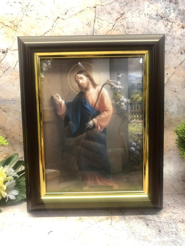 Laminated Framed Picture Jesus Christ Knocking Christianity Religious Wall Decor-OsirisTradingUK