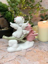 Load image into Gallery viewer, Guardian Angel Resting on Rose Figurine Cherub with Flower Statue Ornament
