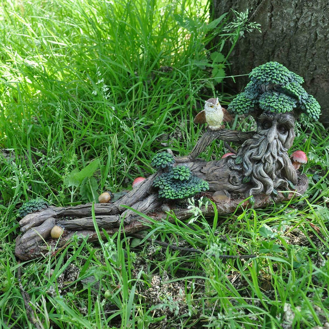Tree Ent Lying Down with Owl Greenman Sculpture Garden Ornament