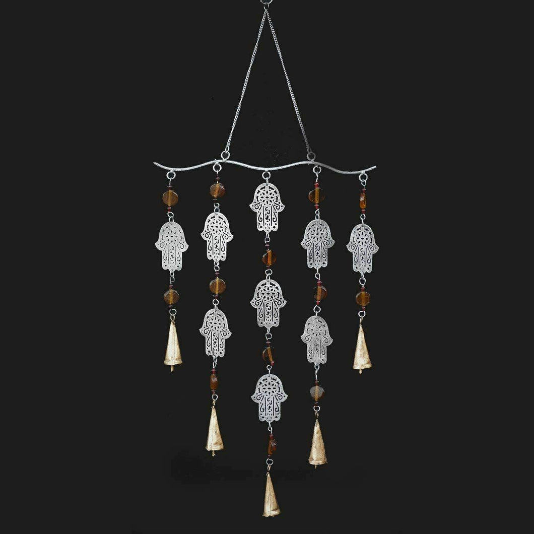 Grand carillon éolien avec mains de Fatima Hamsa Décoration spirituelle à suspendre Cadeau 75 cm